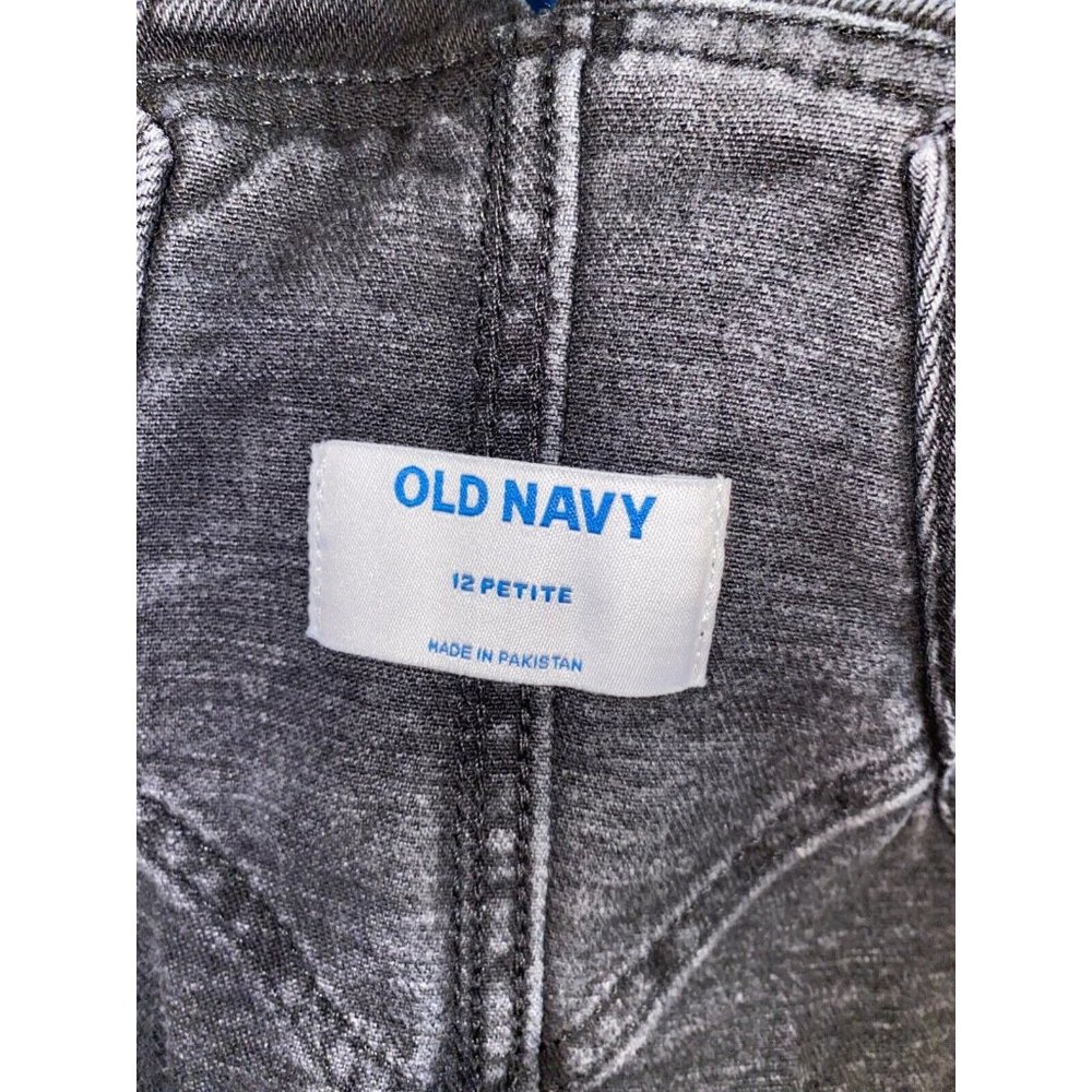 Old Navy Women's Size 12 Petite OG Straight Black Ripped Jean Overalls GUC - Picture 7 of 8